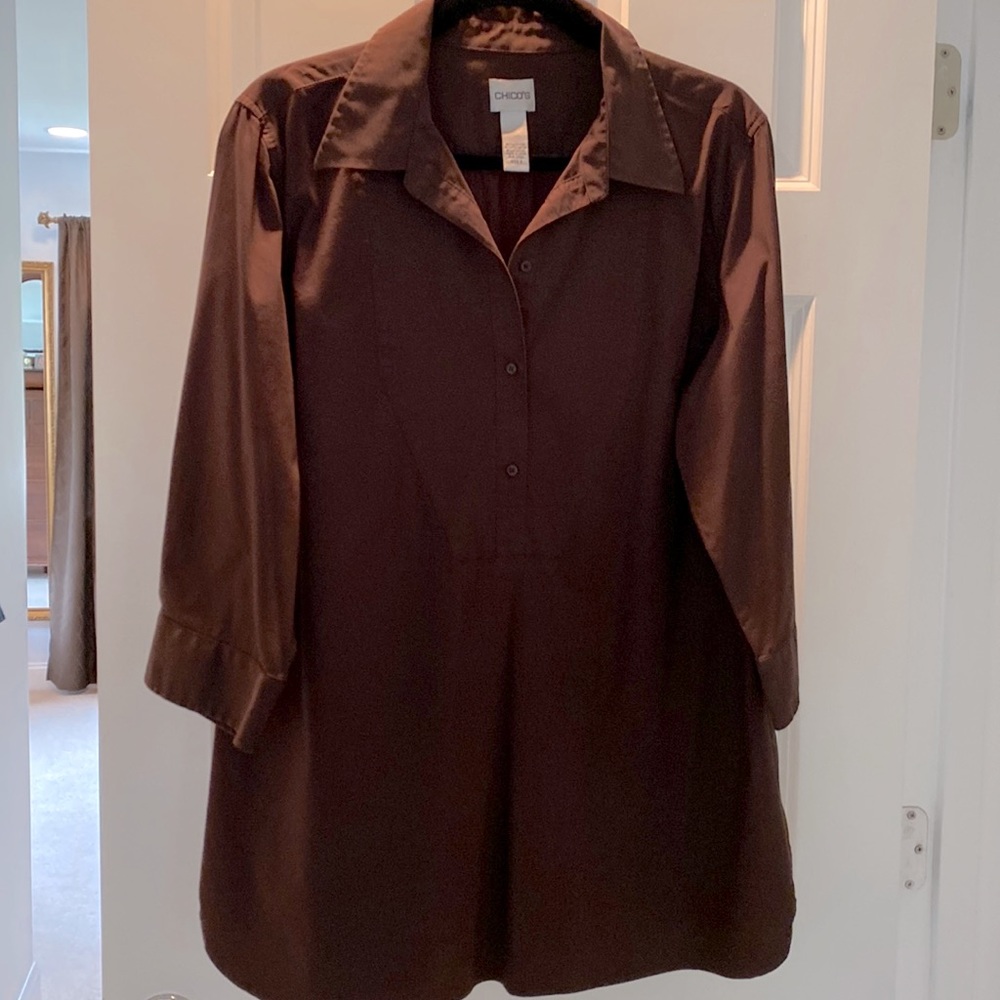 COPY - Chico’s non iron chocolate brown 3/4 sleeve shirt.